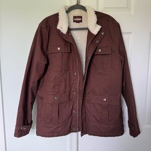 Alesbury Men's Brown Military Field Jacket with Sherpa Lining